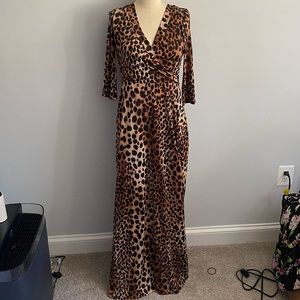 Spandex Cheetah Print V-Neck Maxi Dress Size Small